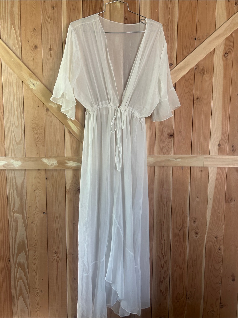 Sheer White Maxi Cover-Up with Tie Waist